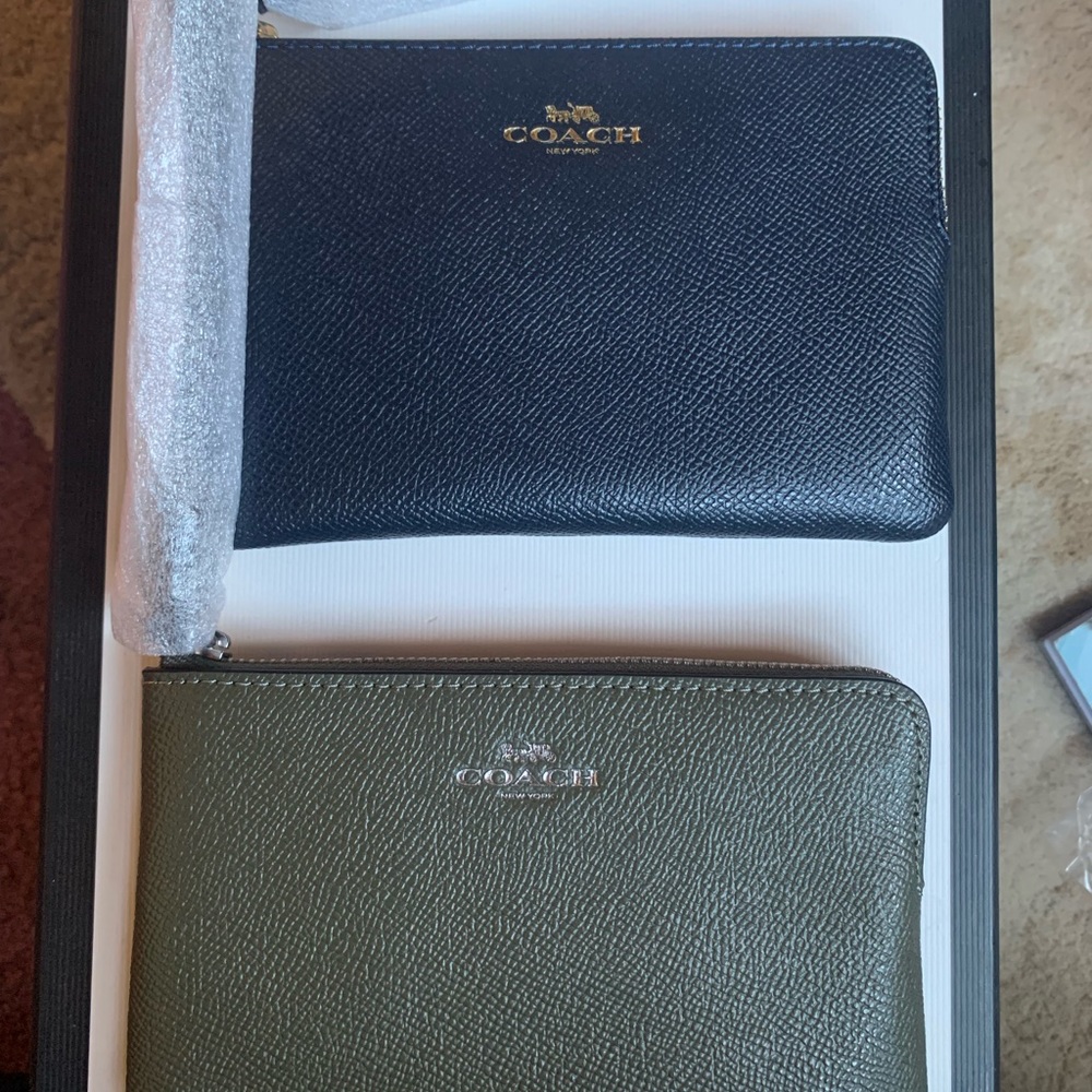 2 Coach hard  leather whistles olive green & navy blue NWT